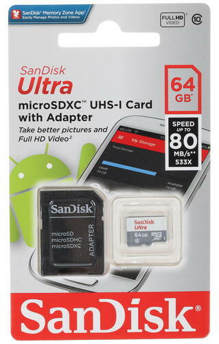 Карта памяти SanDisk Ultra microSDXC 64 ГБ [SDSQUNS-064G-GN3MA]