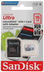 Карта памяти SanDisk Ultra microSDHC 16 ГБ [SDSQUNS-016G-GN3MA]