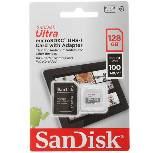 Карта памяти SanDisk Ultra microSDXC 128 ГБ [SDSQUNR-128G-GN6TA]